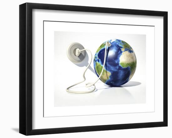 Planet Earth with Electric Cable, Plug and Socket-null-Framed Art Print
