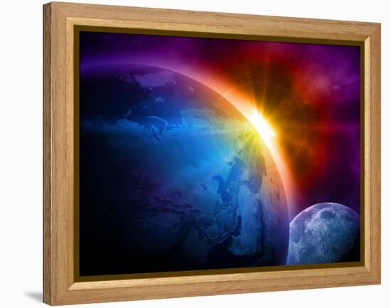 Planet Earth With Sunrise In Space-alanuster-Framed Stretched Canvas