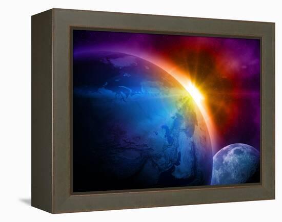 Planet Earth With Sunrise In Space-alanuster-Framed Stretched Canvas