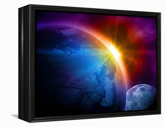 Planet Earth With Sunrise In Space-alanuster-Framed Stretched Canvas