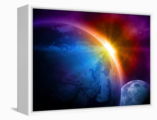 Planet Earth With Sunrise In Space-alanuster-Framed Stretched Canvas