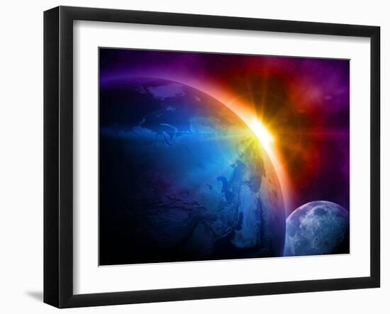 Planet Earth With Sunrise In Space-alanuster-Framed Art Print