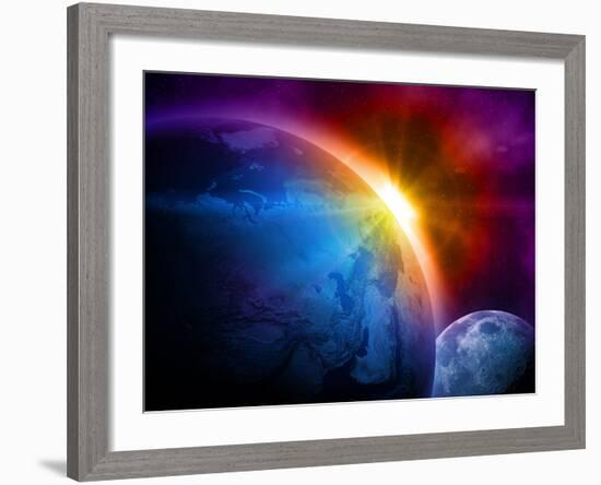 Planet Earth With Sunrise In Space-alanuster-Framed Art Print