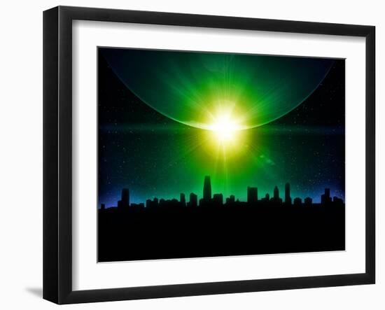 Planet Earth With Sunrise In Space-alanuster-Framed Art Print