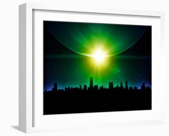 Planet Earth With Sunrise In Space-alanuster-Framed Art Print