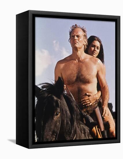 PLANET OF THE APES, 1968 directed by FRANKLYN J. SCHAFFNER Charlton Heston / Linda Harrison (photo)-null-Framed Stretched Canvas