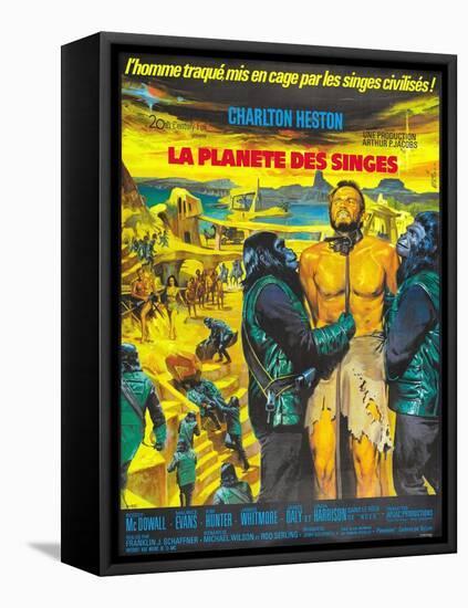 Planet of the Apes, (French Poster Art), Charlton Heston, 1968-null-Framed Stretched Canvas