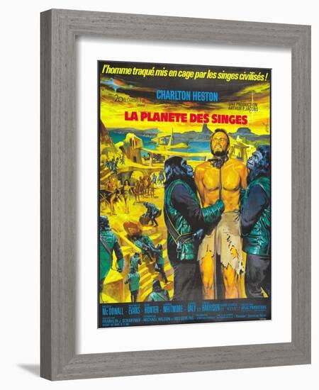 Planet of the Apes, (French Poster Art), Charlton Heston, 1968-null-Framed Art Print