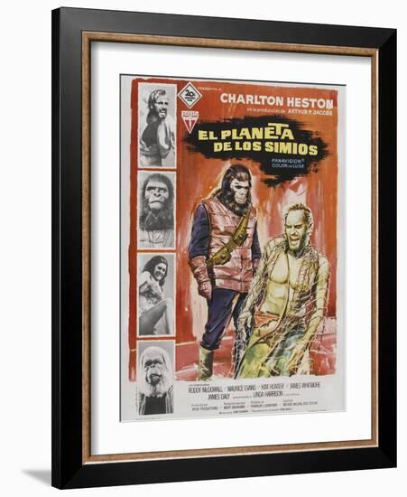 Planet of the Apes, Spanish Movie Poster, 1968-null-Framed Art Print