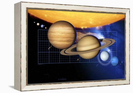 Planets And Sun with Scale-Detlev Van Ravenswaay-Framed Premier Image Canvas