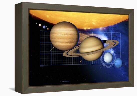 Planets And Sun with Scale-Detlev Van Ravenswaay-Framed Premier Image Canvas