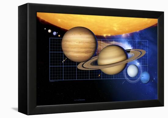 Planets And Sun with Scale-Detlev Van Ravenswaay-Framed Premier Image Canvas