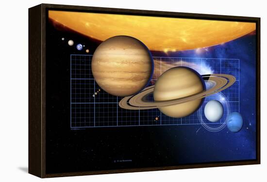 Planets And Sun with Scale-Detlev Van Ravenswaay-Framed Premier Image Canvas