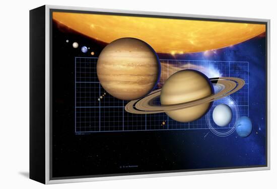 Planets And Sun with Scale-Detlev Van Ravenswaay-Framed Premier Image Canvas