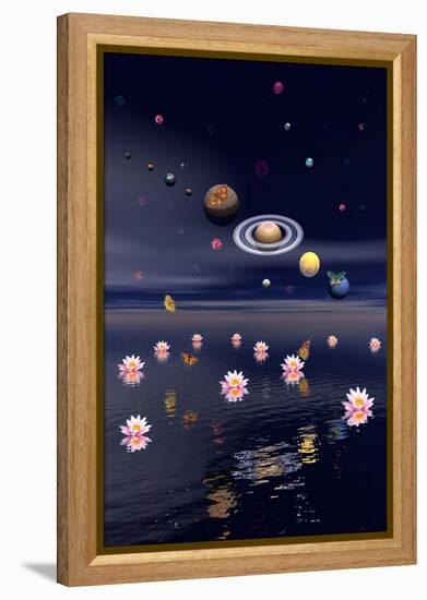 Planets of the Solar System Surrounded by Lotus Flowers and Butterflies-null-Framed Stretched Canvas