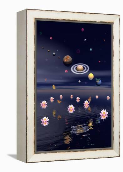 Planets of the Solar System Surrounded by Lotus Flowers and Butterflies-null-Framed Stretched Canvas