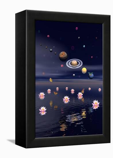 Planets of the Solar System Surrounded by Lotus Flowers and Butterflies-null-Framed Stretched Canvas