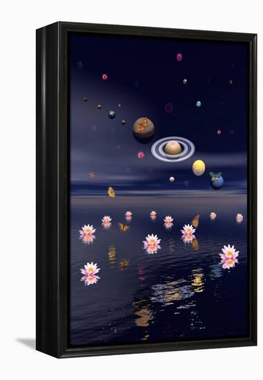 Planets of the Solar System Surrounded by Lotus Flowers and Butterflies-null-Framed Stretched Canvas