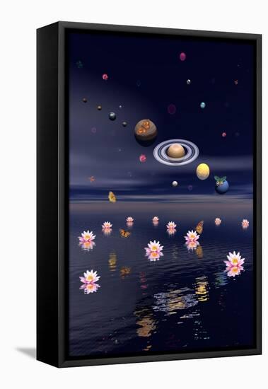 Planets of the Solar System Surrounded by Lotus Flowers and Butterflies-null-Framed Stretched Canvas