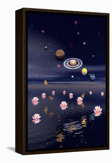 Planets of the Solar System Surrounded by Lotus Flowers and Butterflies-null-Framed Stretched Canvas