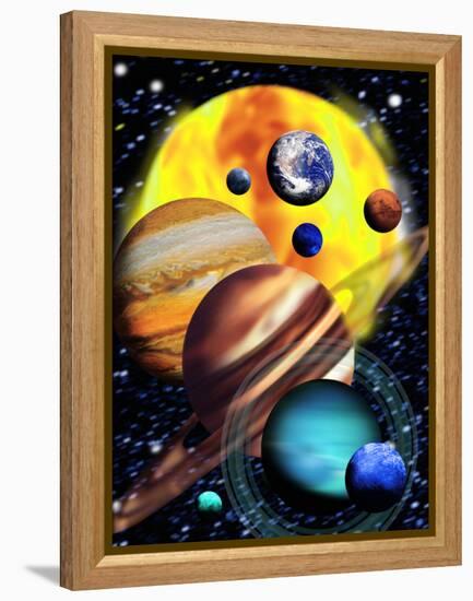 Planets & Their Relative Sizes-Victor Habbick-Framed Premier Image Canvas