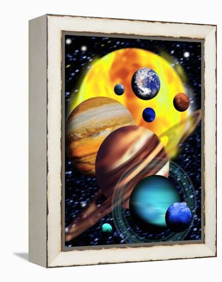 Planets & Their Relative Sizes-Victor Habbick-Framed Premier Image Canvas