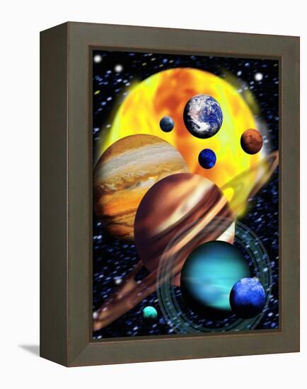 Planets & Their Relative Sizes-Victor Habbick-Framed Premier Image Canvas