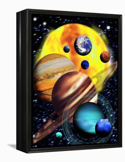 Planets & Their Relative Sizes-Victor Habbick-Framed Premier Image Canvas