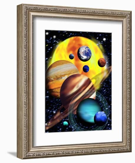 Planets & Their Relative Sizes-Victor Habbick-Framed Premium Photographic Print