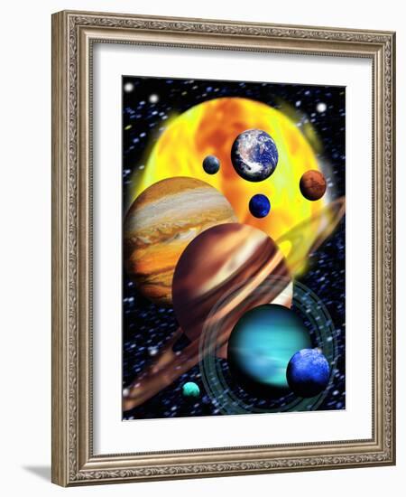 Planets & Their Relative Sizes-Victor Habbick-Framed Photographic Print