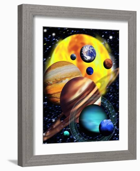 Planets & Their Relative Sizes-Victor Habbick-Framed Photographic Print