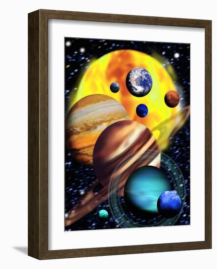 Planets & Their Relative Sizes-Victor Habbick-Framed Photographic Print