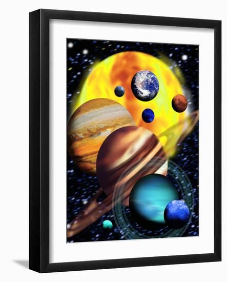 Planets & Their Relative Sizes-Victor Habbick-Framed Photographic Print