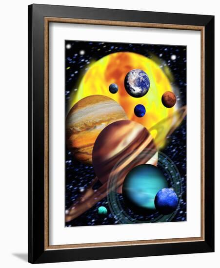 Planets & Their Relative Sizes-Victor Habbick-Framed Photographic Print