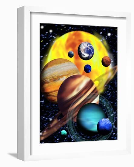 Planets & Their Relative Sizes-Victor Habbick-Framed Photographic Print