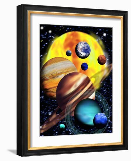 Planets & Their Relative Sizes-Victor Habbick-Framed Photographic Print