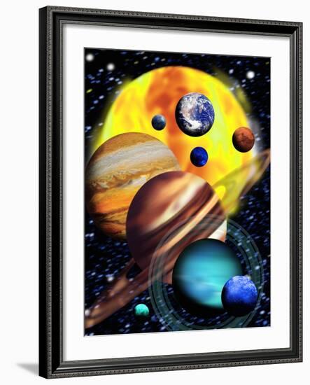 Planets & Their Relative Sizes-Victor Habbick-Framed Photographic Print