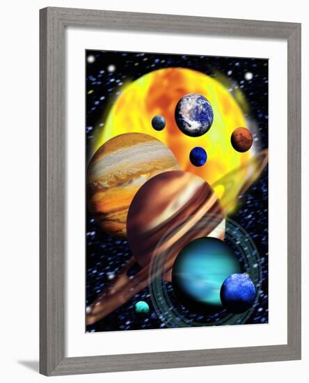 Planets & Their Relative Sizes-Victor Habbick-Framed Photographic Print