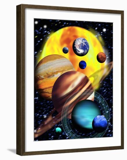 Planets & Their Relative Sizes-Victor Habbick-Framed Photographic Print