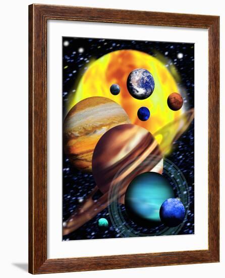 Planets & Their Relative Sizes-Victor Habbick-Framed Photographic Print