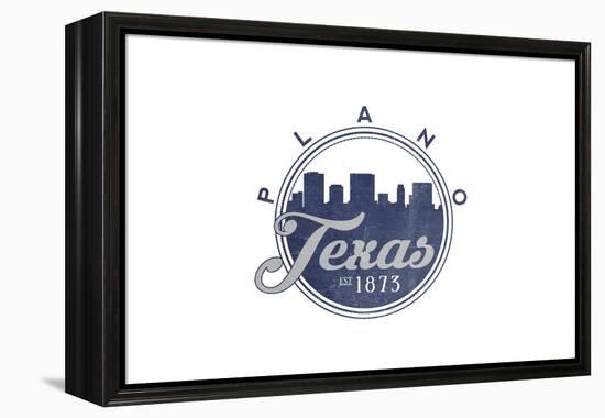 Plano, Texas - Skyline Seal (Blue)-Lantern Press-Framed Stretched Canvas