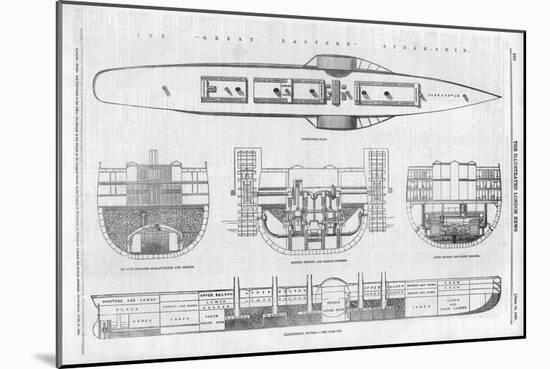 Plans and Cross-Sections of Brunel's Steamship the Great Eastern-null-Mounted Art Print