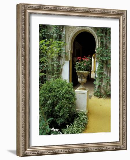 Planter and Arched Entrance to Garden in Casa de Pilatos Palace, Sevilla, Spain-Merrill Images-Framed Photographic Print