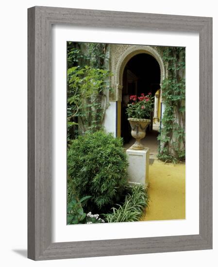 Planter and Arched Entrance to Garden in Casa de Pilatos Palace, Sevilla, Spain-Merrill Images-Framed Photographic Print