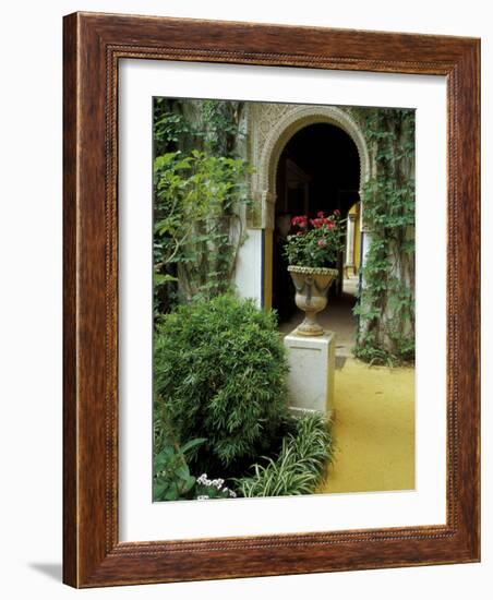 Planter and Arched Entrance to Garden in Casa de Pilatos Palace, Sevilla, Spain-Merrill Images-Framed Photographic Print