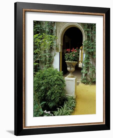 Planter and Arched Entrance to Garden in Casa de Pilatos Palace, Sevilla, Spain-Merrill Images-Framed Photographic Print