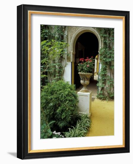 Planter and Arched Entrance to Garden in Casa de Pilatos Palace, Sevilla, Spain-Merrill Images-Framed Photographic Print