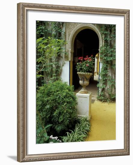 Planter and Arched Entrance to Garden in Casa de Pilatos Palace, Sevilla, Spain-Merrill Images-Framed Photographic Print