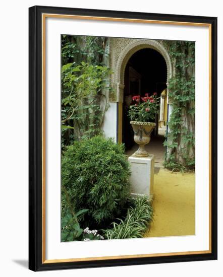 Planter and Arched Entrance to Garden in Casa de Pilatos Palace, Sevilla, Spain-Merrill Images-Framed Photographic Print