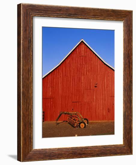 Planter in Front of Red Barn-Stuart Westmorland-Framed Photographic Print